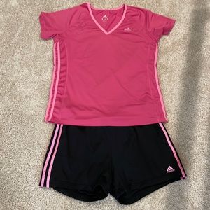 Gently used Women’s Large Adidas Shorts & V-Neck Shirt Athletic Wear.